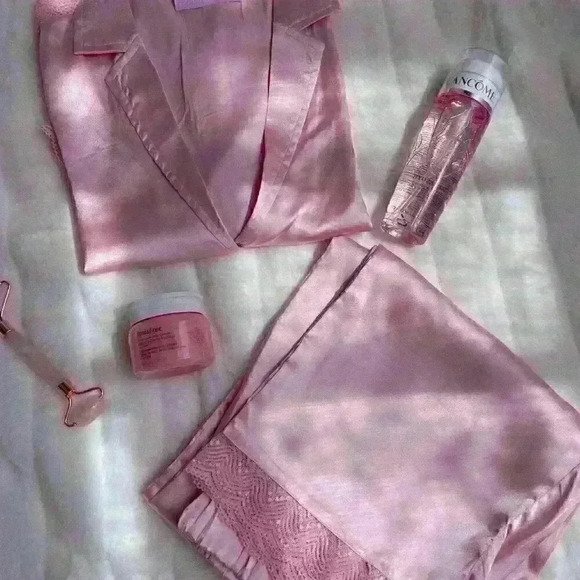 Pink Satin and Lace PJ top and pants set from Nasty Gal - Picture 2 of 2